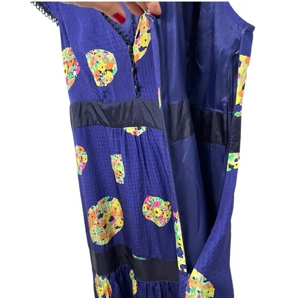 Mauve Anthropologie 100% Silk Purple Tiered Abstract Midi Boho Dress Women’s 12 - Picture 4 of 9